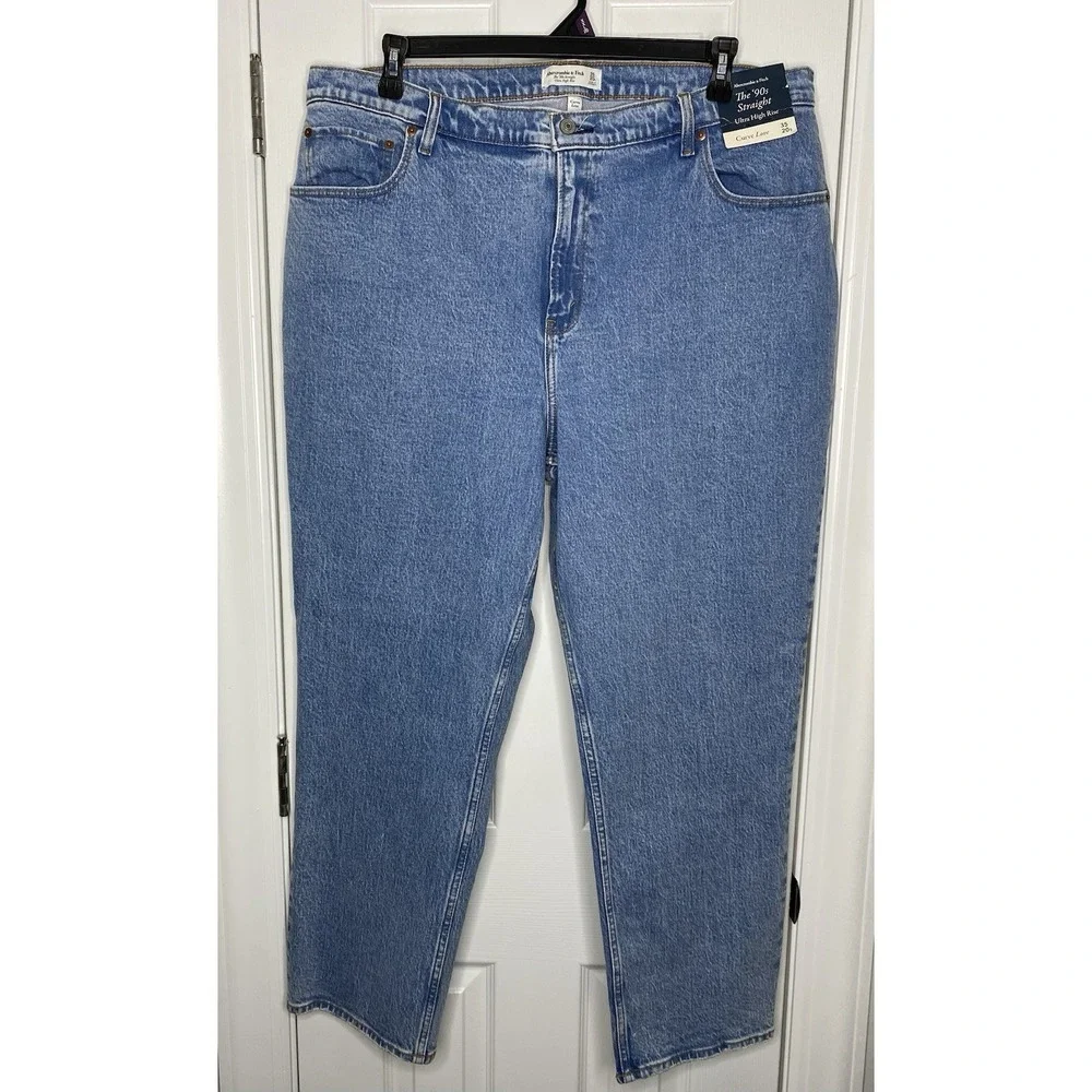 Abercrombie &‎ Fitch Women's 90s Straight Ultra High Rise Jeans Blue Sz 35 Short